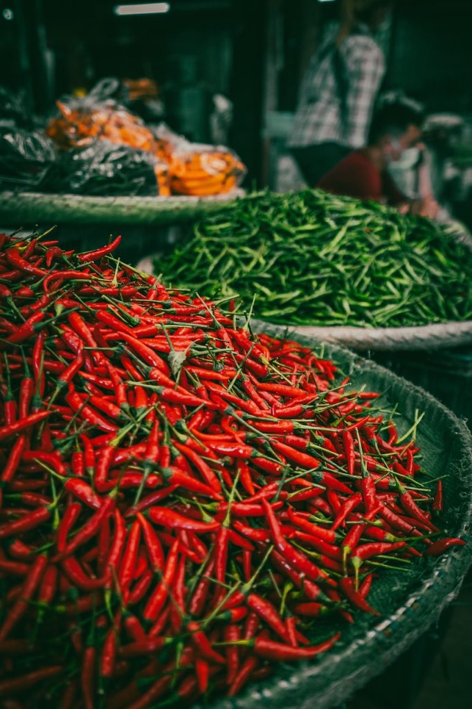 chilli, hot peppers, market, paprika, spice, red chilli, produce, food, raw